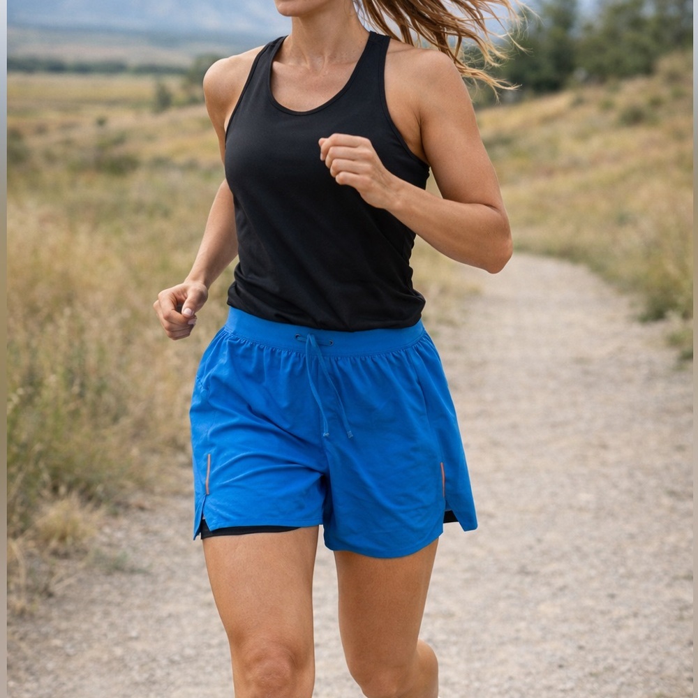 FWD Blue Athletic Running Shorts w/ Built-In Compression Liner Reflective Size L